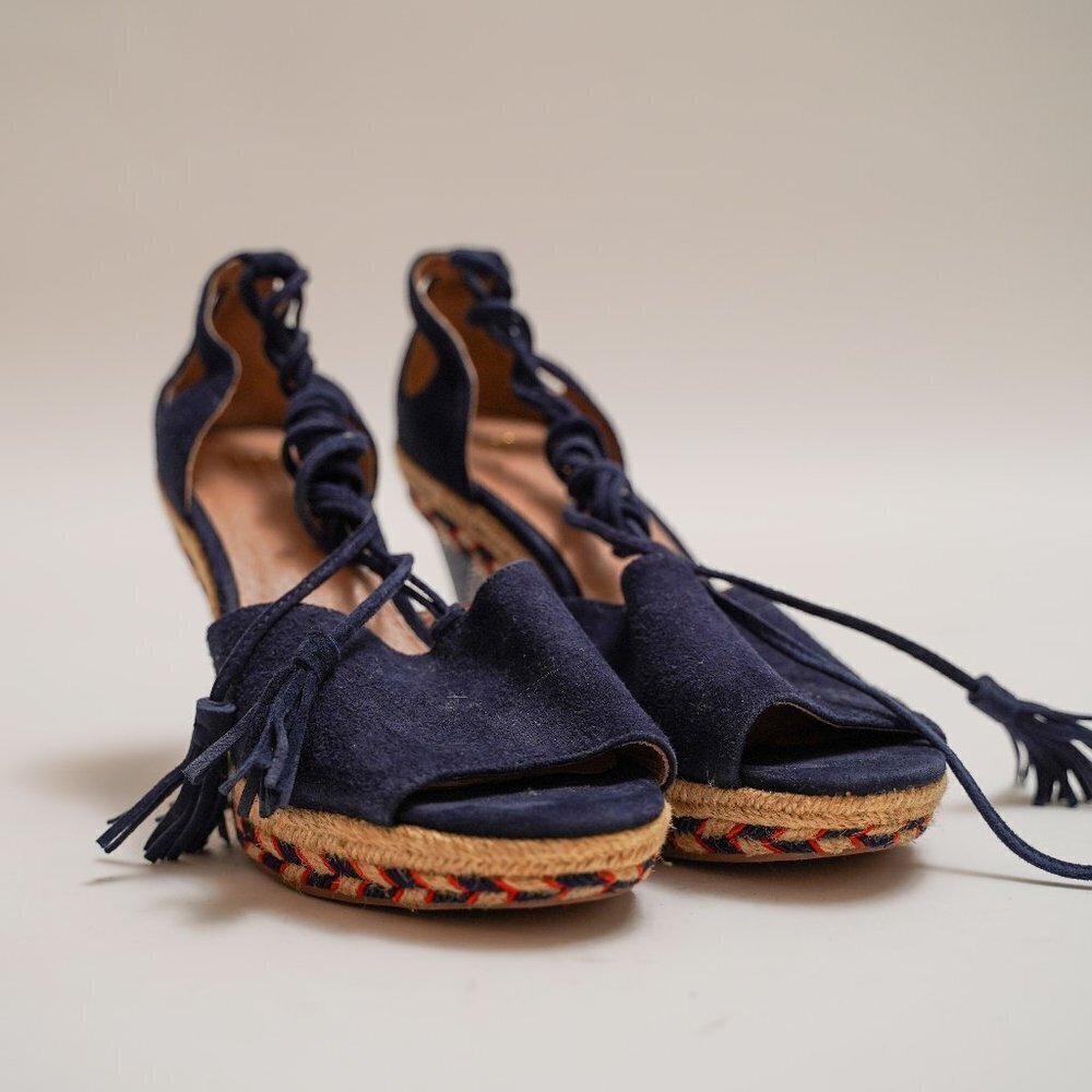 CAbi "Isla" Espadrille Lace Up Open Toe Wedges